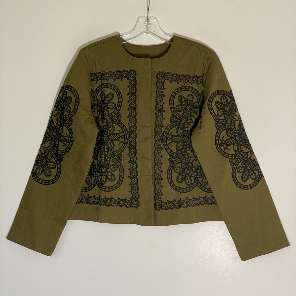 J Jill Jacket Womens Small Green Quilted Embroidered Boho Button Front